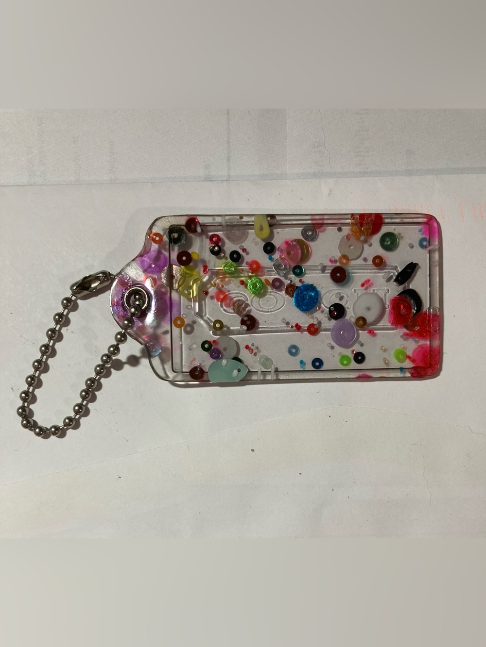 Coach Vintage Poppy Confetti Multi-Color Sequin Clear Acrylic Hangtag EUC